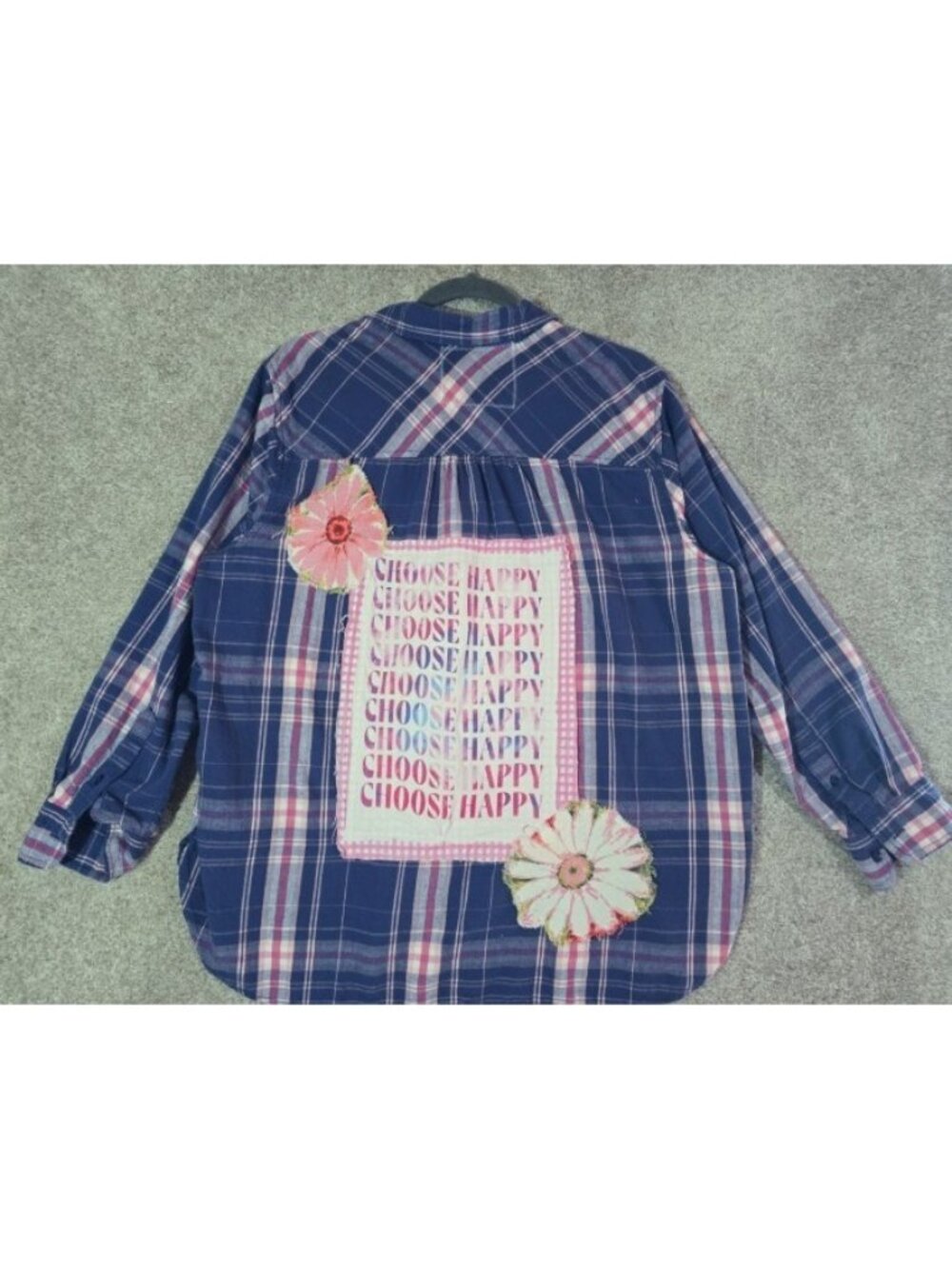 OOAK Upcycled Cotton Shacket Shirt Choose Happy Cottagecore Floral Women's XL